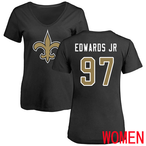 New Orleans Saints Black Women Mario Edwards Jr Name and Number Logo Slim Fit NFL Football #97 T Shirt